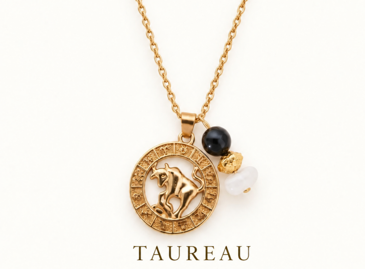 Collier Astro médaillon et pierres naturelles