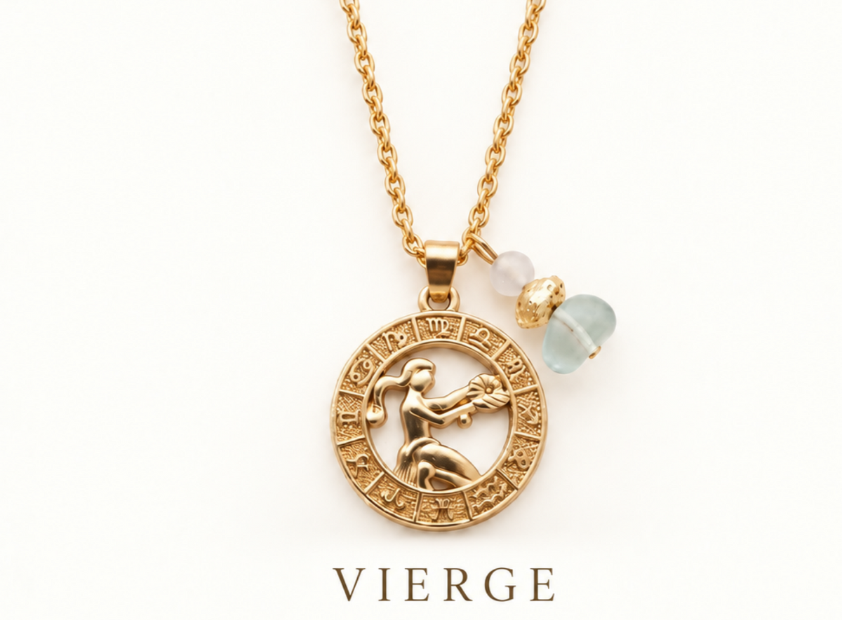 Collier Astro médaillon et pierres naturelles