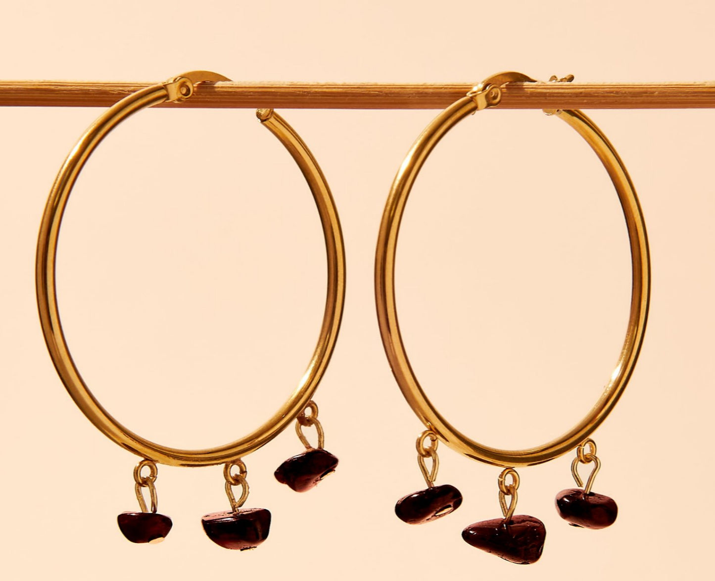 Garnet pearl hoop earrings