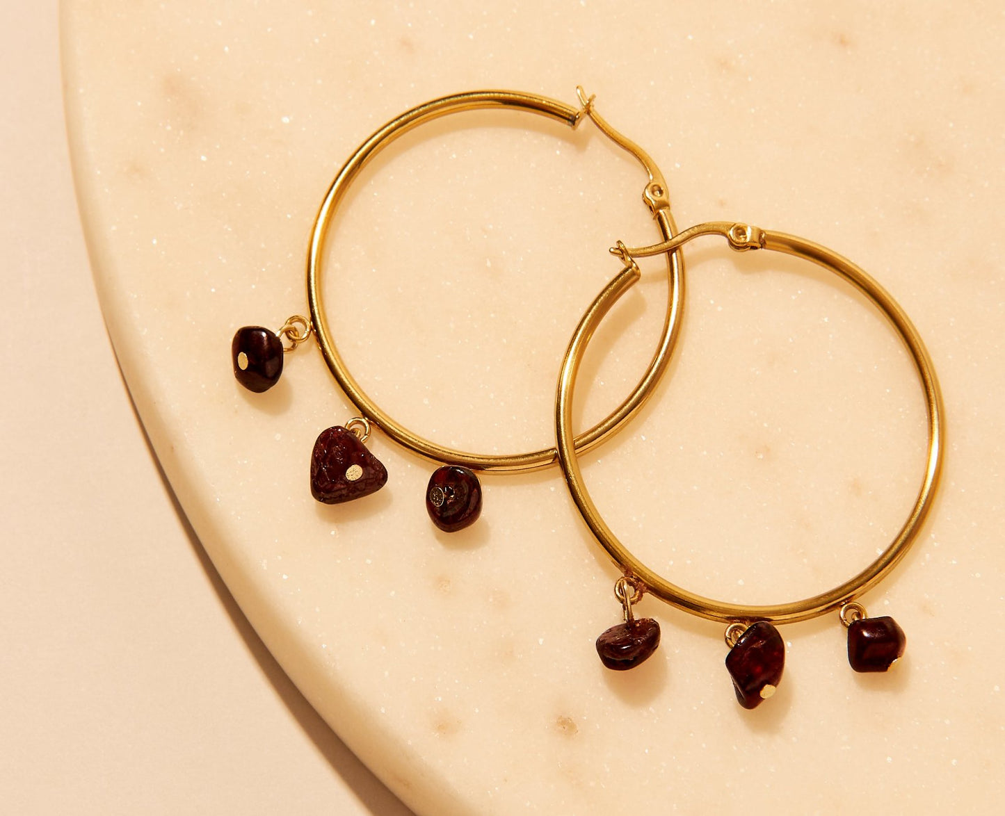 Garnet pearl hoop earrings