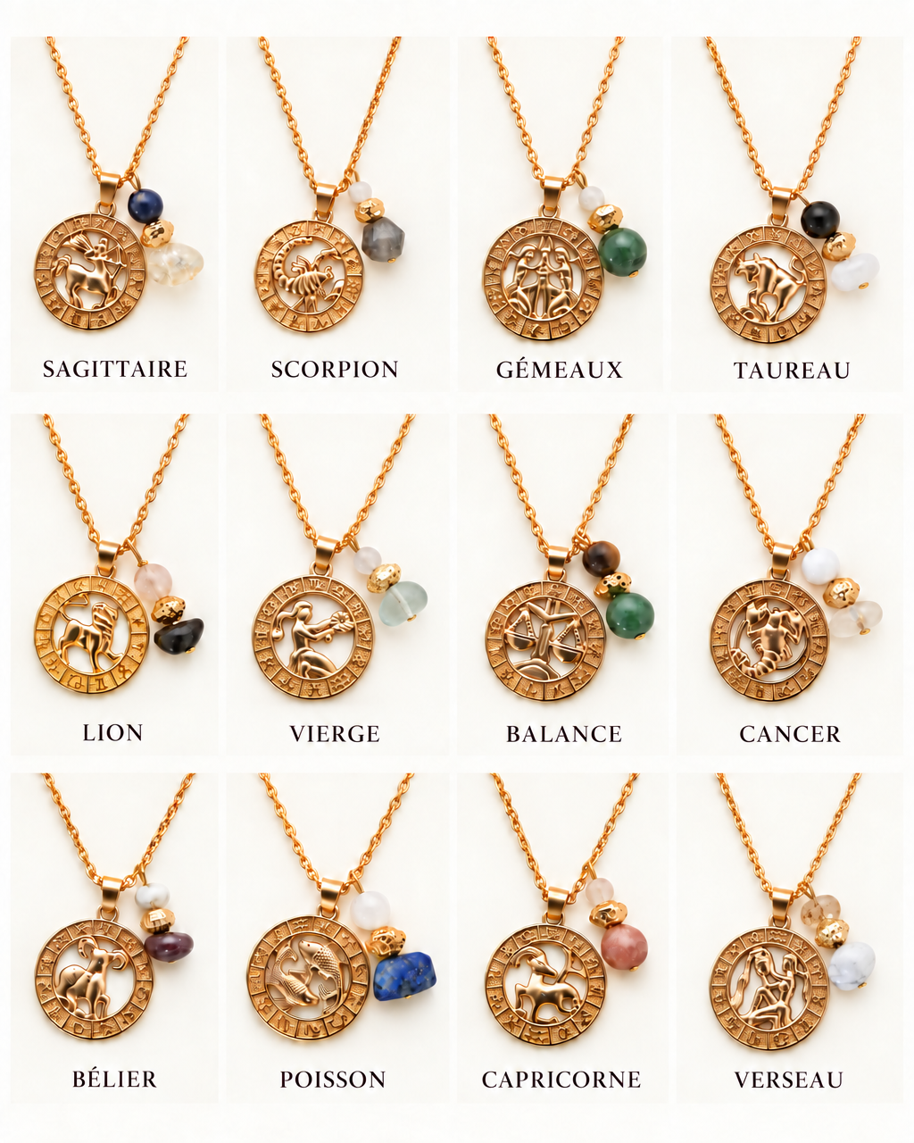 Collier Astro médaillon et pierres naturelles