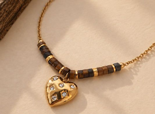 Collier Oeil de tigre et coeur