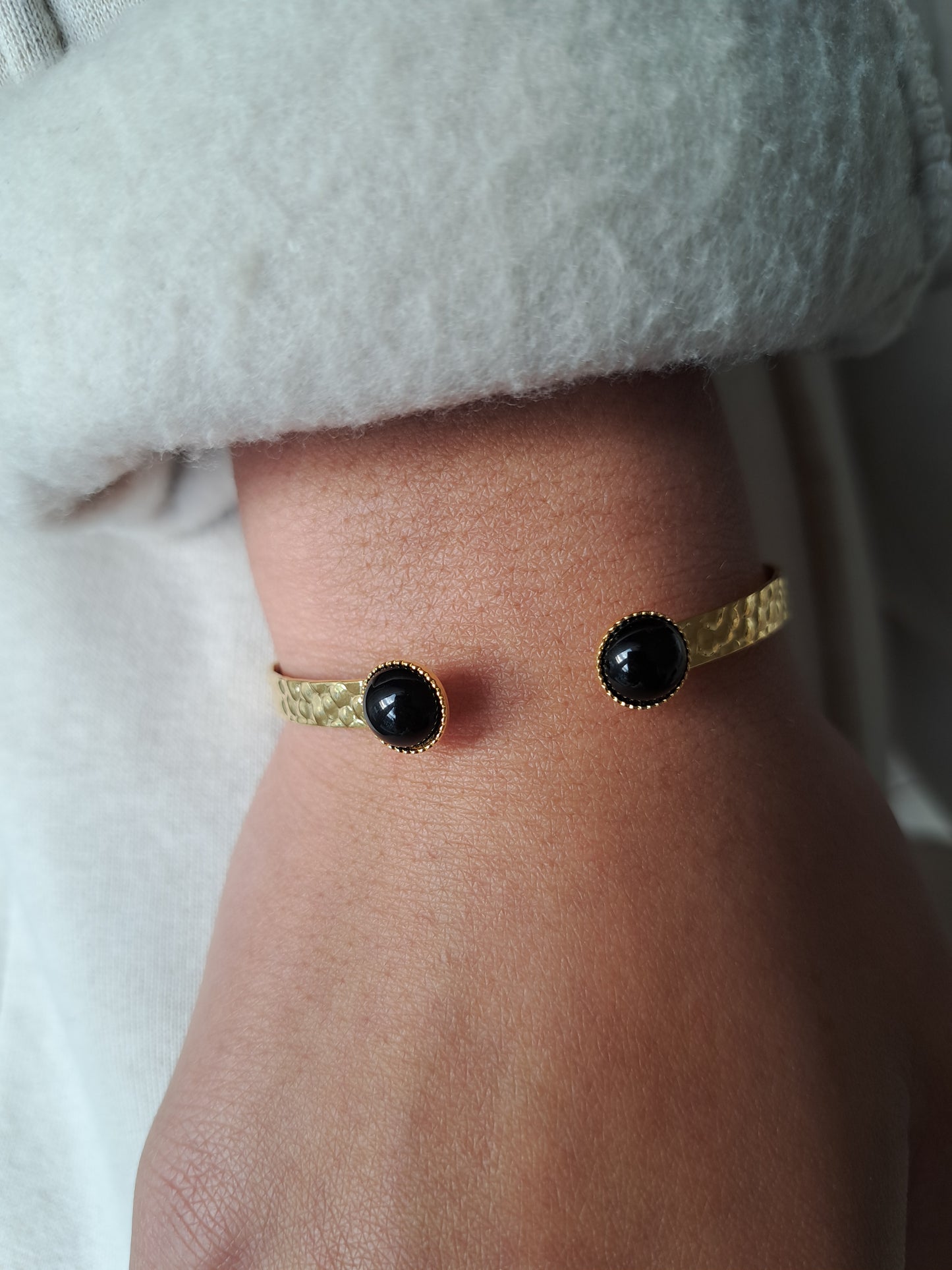 Agate stone bangle bracelet - Gold plated