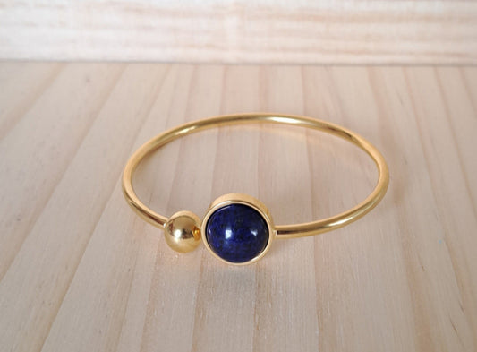 Bracelet jonc Lapis lazuli - Doré ou argenté